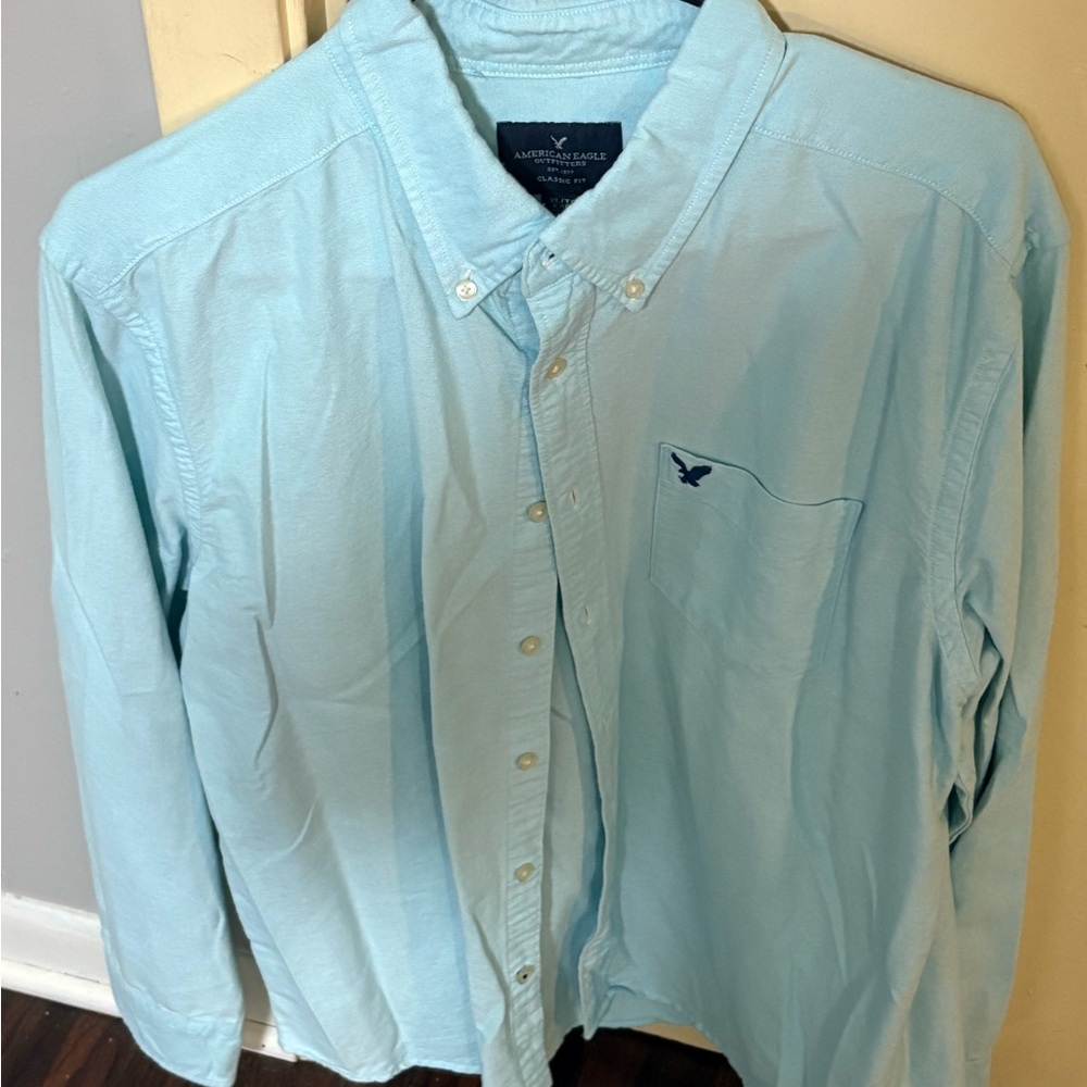 American Eagle Outfitters Men's Sky Blue Button Down Shirt